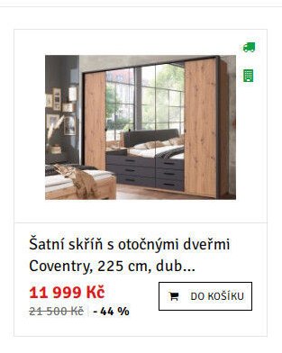 Šatní skříň s otočnými dveřmi Coventry, 225 cm, dub...
