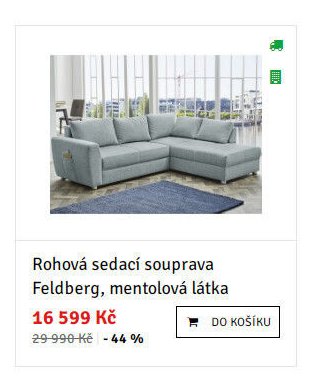 Rohová sedací souprava Feldberg, mentolová látka