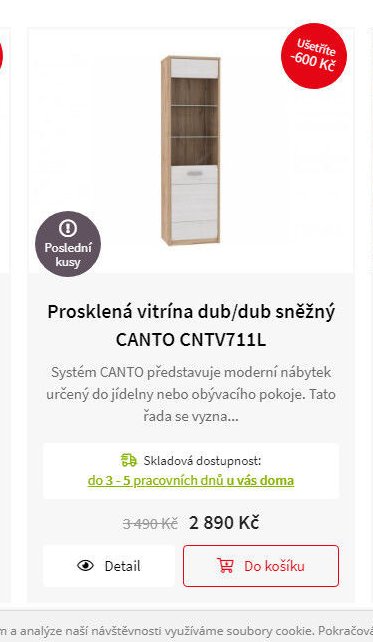 Prosklená vitrína dub/dub sněžný CANTO CNTV711L