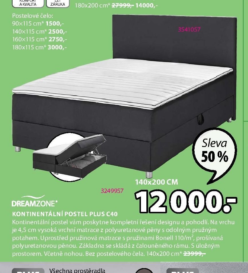 Kontinentální postel PLUS C40