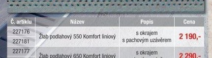 Žlab podlahový 550 Komfort liniový