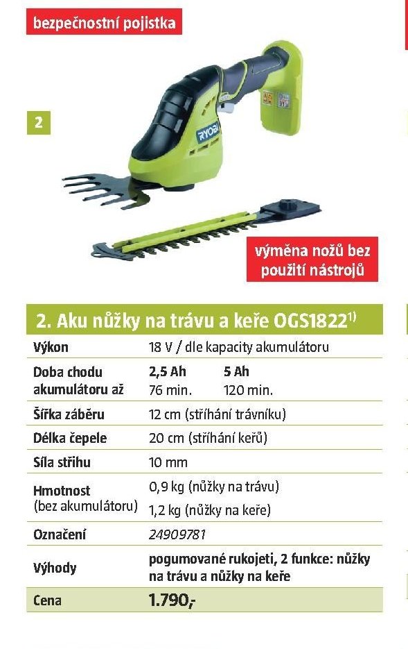 2. Aku nůžky na trávu a keře OGS1822