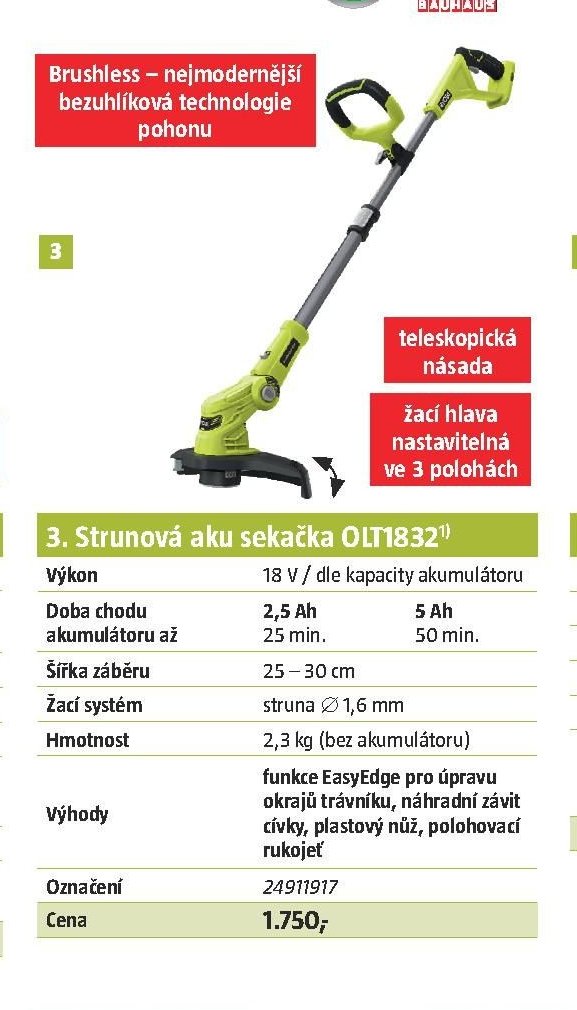 3. Strunová aku sekačka OLT1832