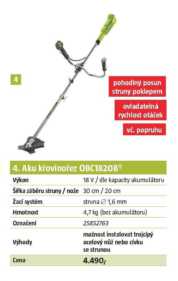 4. Aku křovinořez OBC1820B