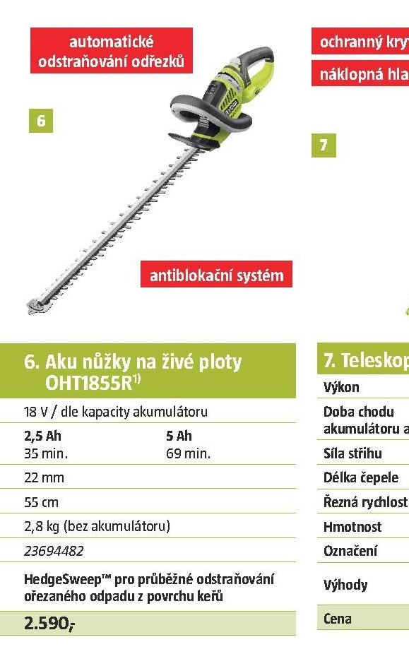 6. Aku nůžky na živé ploty OHT1855R