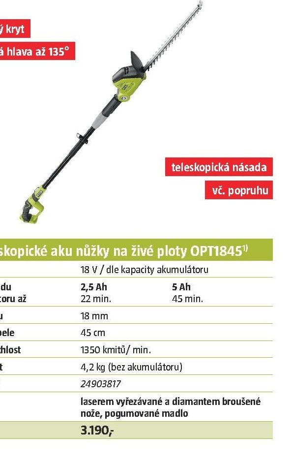 7. Teleskopické aku nůžky na živé ploty OPT1845