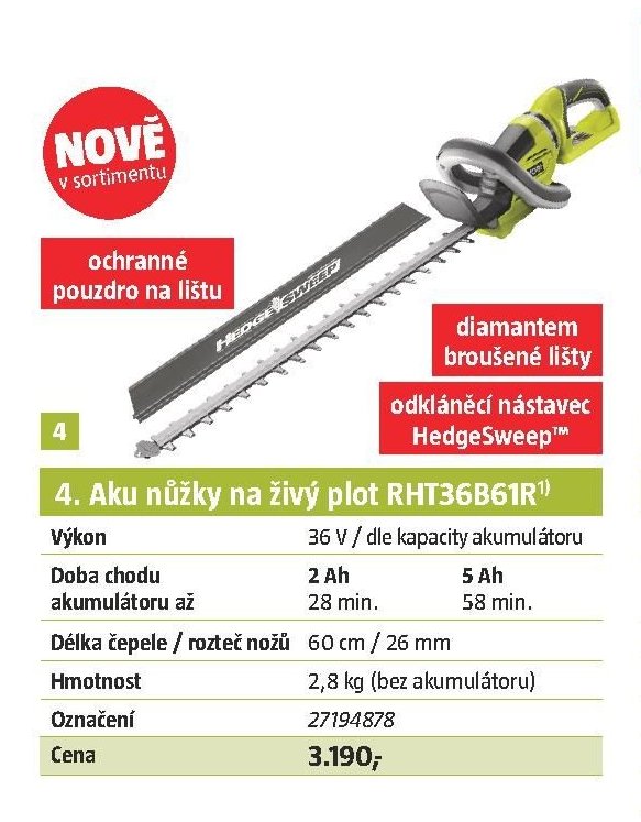 4. Aku nůžky na živý plot RHT36B61R
