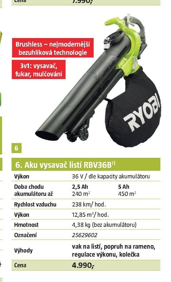 6. Aku vysavač listí RBV36B