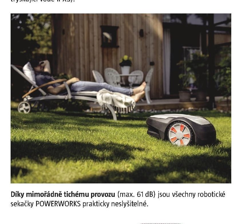 Robotická sekačka POWERWORKS (tichý provoz)