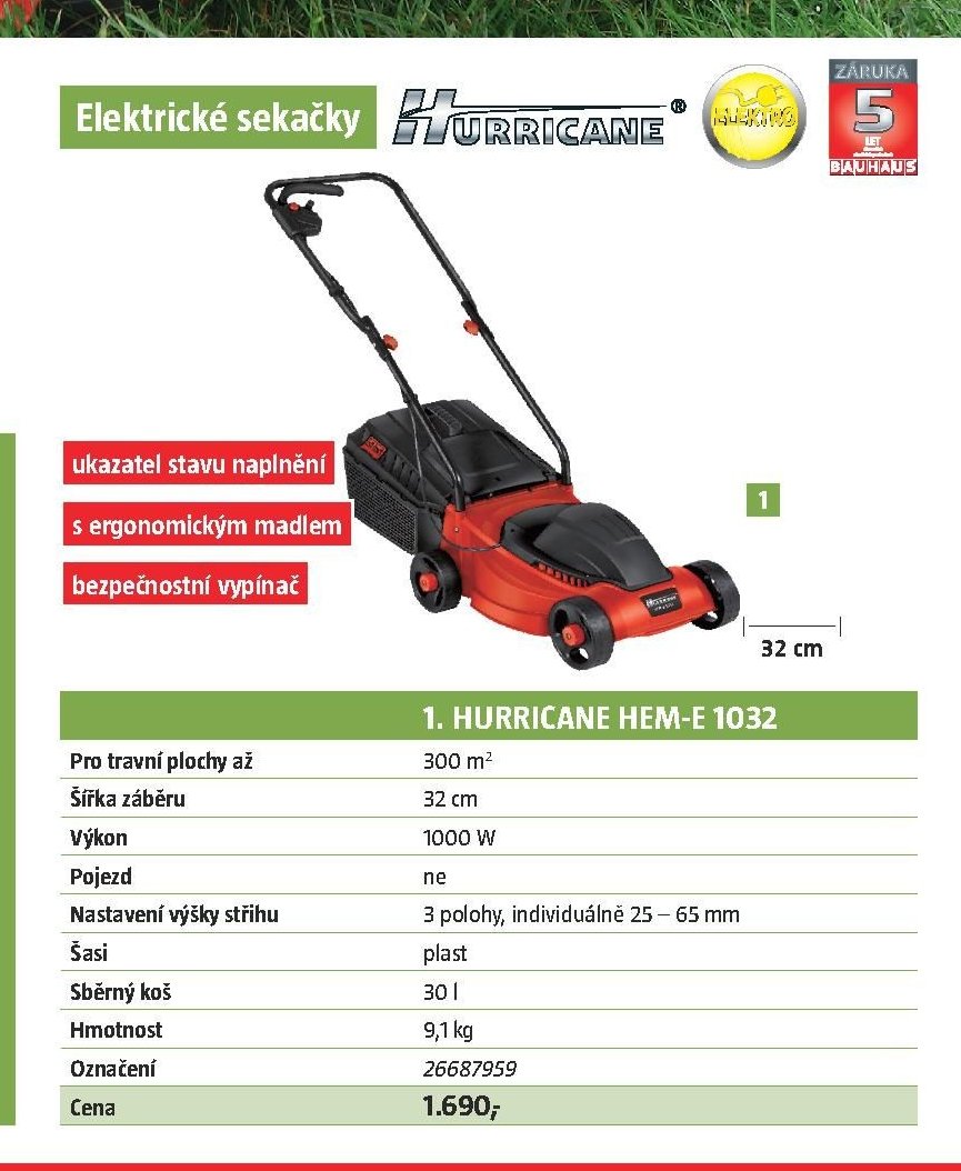 Elektrická sekačka Hurricane HEM-E 1032