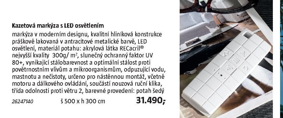 Kazetová markýza s LED osvětlením