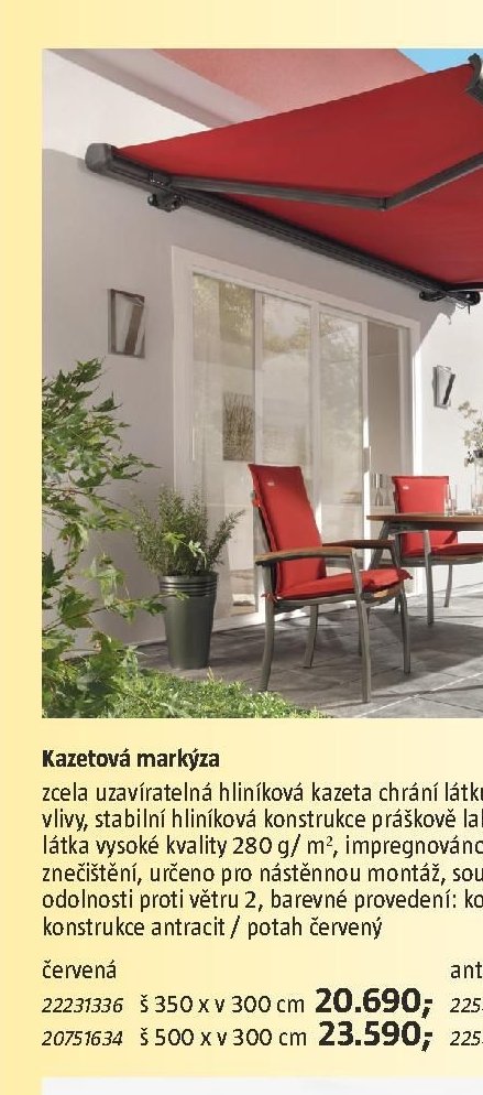 Kazetová markýza červená 350 x 300 cm