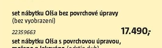 Set nábytku Olša bez povrchové úpravy