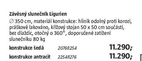 Závěsný slunečník Ligurien, konstrukce šedá
