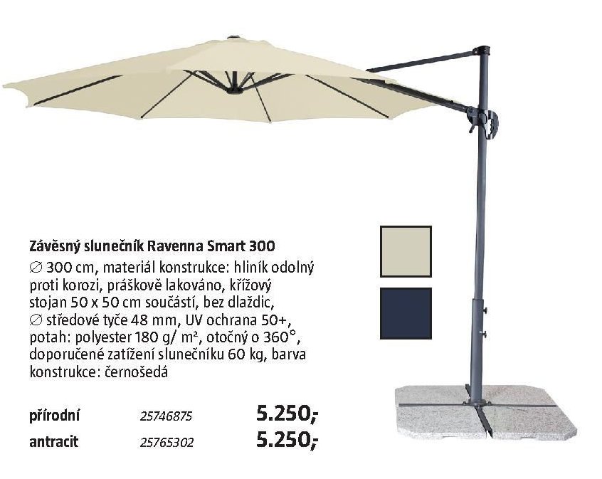 Závěsný slunečník Ravenna Smart 300