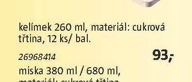 kelímek 260 ml, materiál: cukrová třtina, 12 ks/ bal.