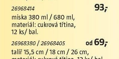 miska 380 ml / 680 ml, materiál: cukrová třtina, 12 ks/ bal.