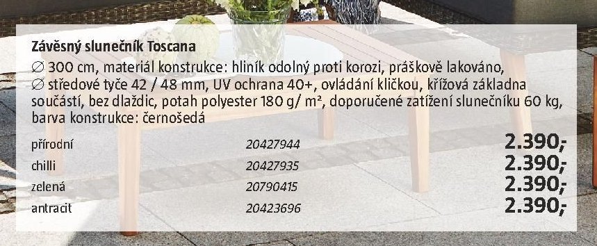 Závěsný slunečník Toscana