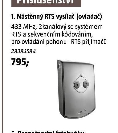 1. Nástěnný RTS vysílač (ovladač)