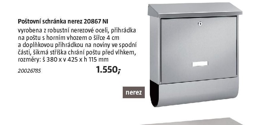 Poštovní schránka nerez 20867 NI