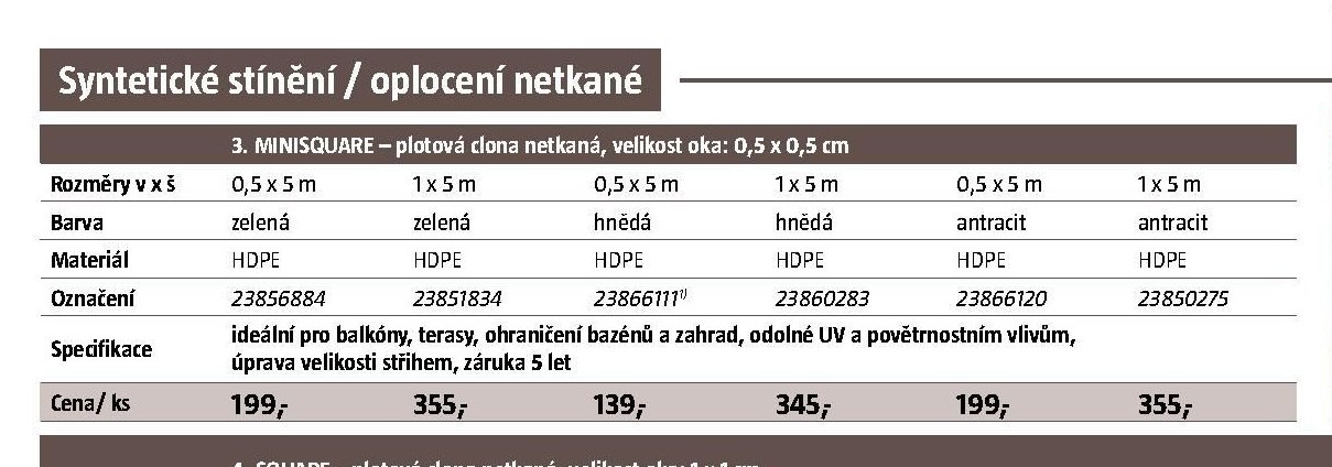 MINISQUARE - plotová clona netkaná, velikost oka: 0,5 x 0,5 cm