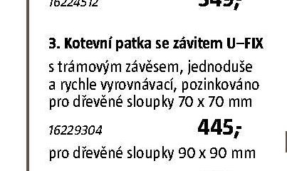 3. Kotevní patka se závitem U-FIX 70 x 70 mm