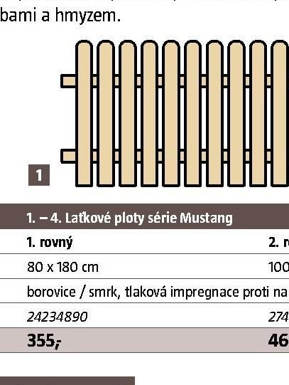 Laťkové ploty série Mustang - 1. rovný 80 x 180 cm