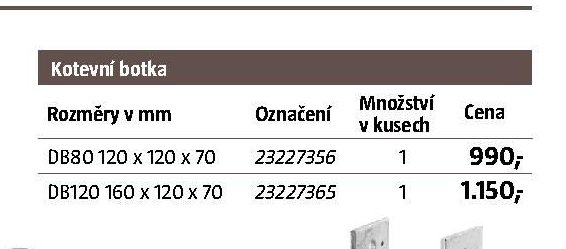 Kotevní botka (sortiment)
