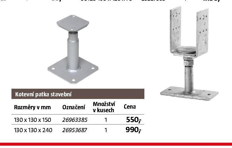 Kotevní patka stavební (sortiment)