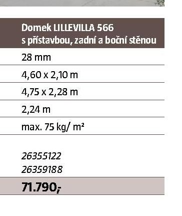 Domek LILLEVILLA 566 s přístavbou, zadní a boční stěnou