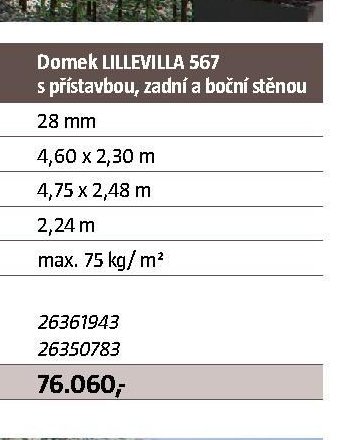 Domek LILLEVILLA 567 s přístavbou, zadní a boční stěnou