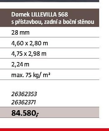 Domek LILLEVILLA 568 s přístavbou, zadní a boční stěnou