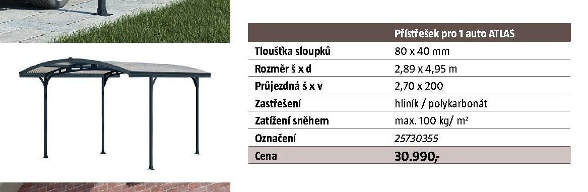 Přístřešek pro 1 auto ATLAS