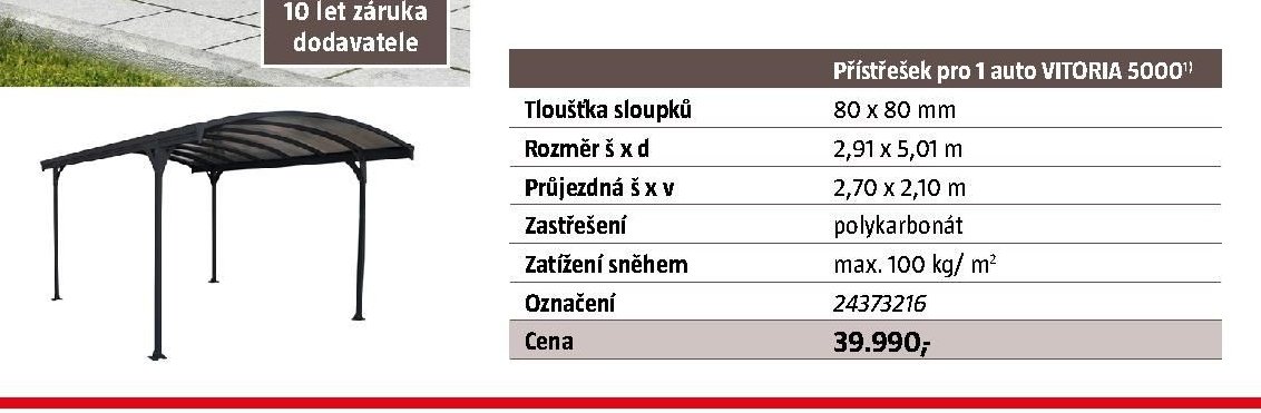 Přístřešek pro 1 auto VITORIA 5000