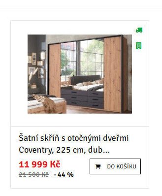Šatní skříň s otočnými dveřmi Coventry, 225 cm, dub...