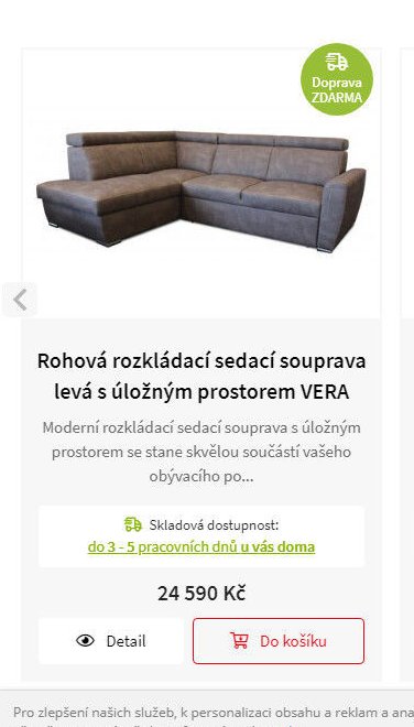 Rohová rozkládací sedací souprava levá s úložným prostorem VERA