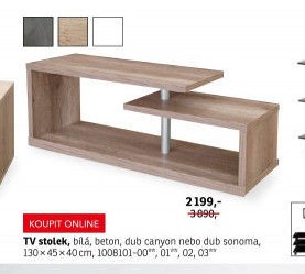 TV stolek, bílá, beton, dub canyon nebo dub sonoma