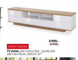 TV stolek, dub riviera / bílá - vysoký lesk