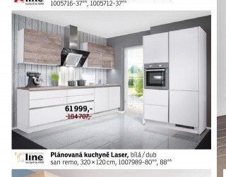 Plánovaná kuchyně Laser, bílá/dub san remo