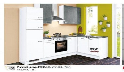 Plánovaná kuchyně IP1200, bílá/beton
