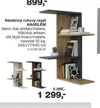 Nástěnný rohový regál HAARLEM