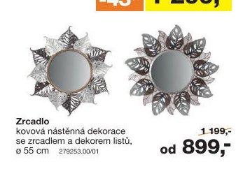 Zrcadlo kovová nástěnná dekorace