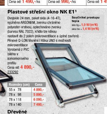 Plastové střešní okno NK E1