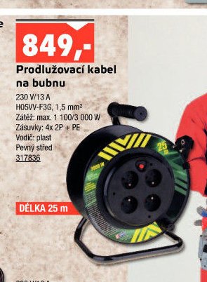 Prodlužovací kabel na bubnu (25m)