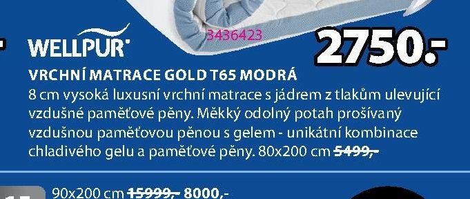 VRCHNÍ MATRACE GOLD T65 MODRÁ