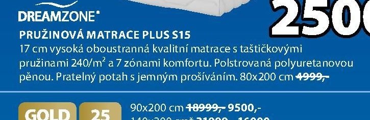 PRUŽINOVÁ MATRACE PLUS S15