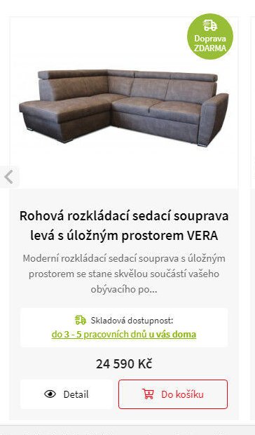Rohová rozkládací sedací souprava levá s úložným prostorem VERA
