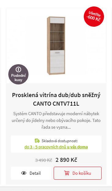 Prosklená vitrína dub/dub sněžný CANTO CNTV711L