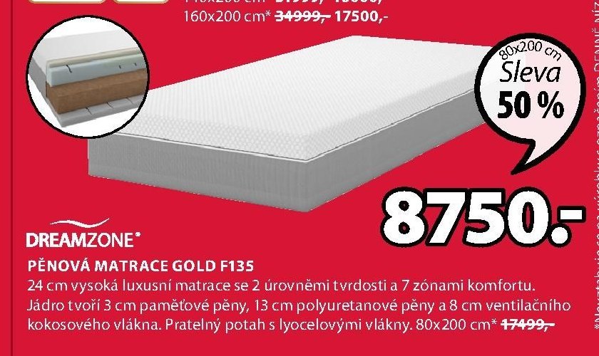 PĚNOVÁ MATRACE GOLD F135