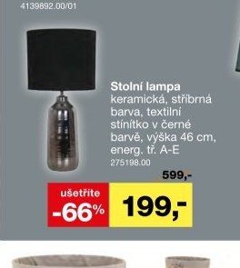 Stolní lampa keramická, stříbrná